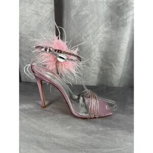 Azalea Wang Licorice Feather Flower Embellished Sandal Women's Size US 6.5